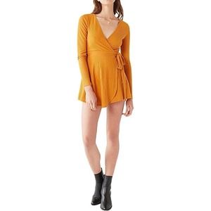 Urban Outfitters Romper Medium Womens Ribbed Surplice Neck Long Sleeve Tie Front
